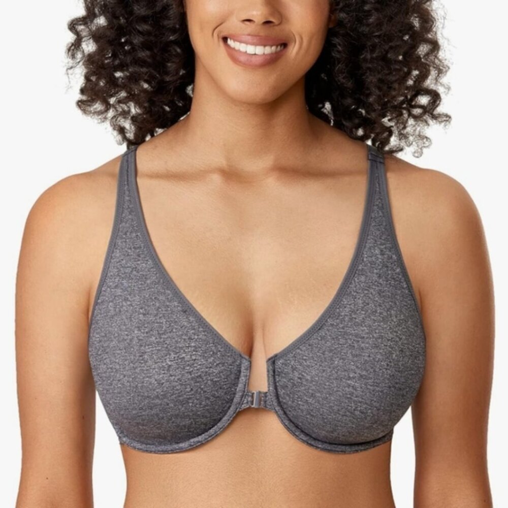 DELIMIRA | Women's Gray Front Closure Racerback Underwire Unlined Plunge…